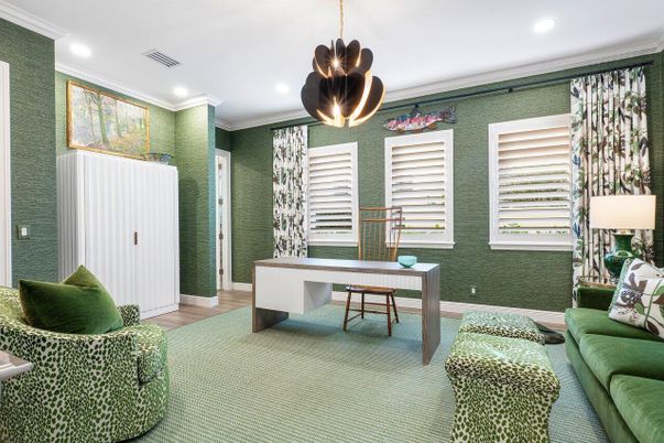 Home Office, Interior, Pendant Lights, Recessed Lighting, Wood Texture Flooring