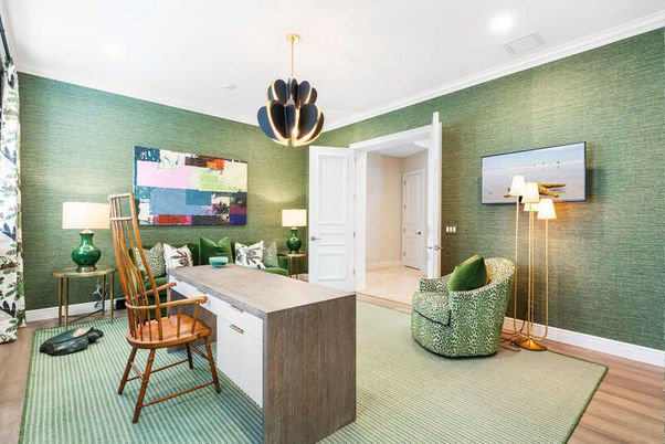 Home Office, Interior, Pendant Lights, Recessed Lighting, Wood Texture Flooring
