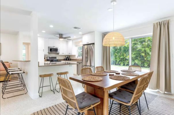 Dining room, Interior, Kitchen, Pendant Lights, Recessed Lighting, Stainless Steel Appliances