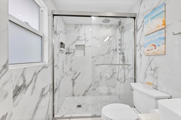 Bathroom, Glass Shower, Interior, Marble Walls