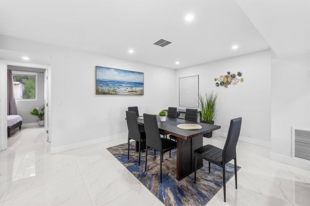 Dining room, Interior, Marble, Recessed Lighting