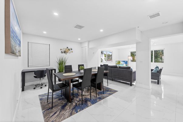 Dining room, Interior, Living room, Marble, Recessed Lighting
