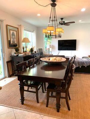 Bedroom, Chandelier, Dining room, Interior, Recessed Lighting, Wood Texture Flooring