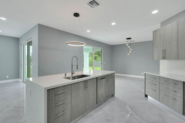 Interior, Kitchen, Marble, Pendant Lights, Recessed Lighting, Stainless Steel Appliances