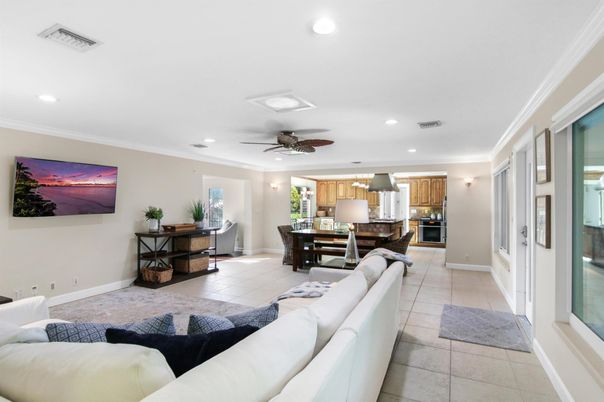 Dining room, Interior, Kitchen, Living room, Recessed Lighting, Stainless Steel Appliances