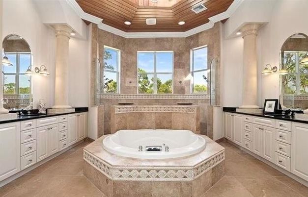 Bathroom, Interior, Recessed Lighting, Wooden Ceilings