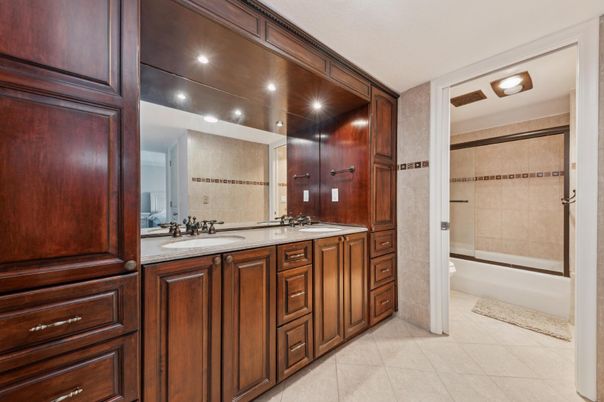 Bathroom, Dual Sink Vanities, Glass Shower, Interior, Recessed Lighting