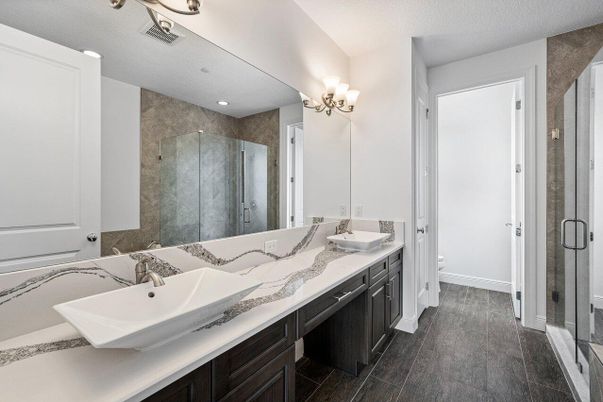 Bathroom, Dual Sink Vanities, Glass Shower, Interior, Recessed Lighting