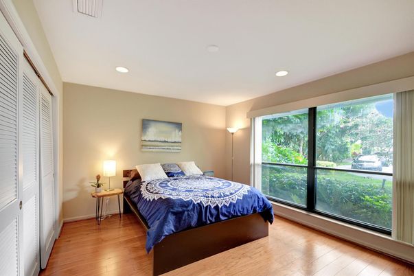 Bedroom, Interior, Recessed Lighting, Wood Texture Flooring