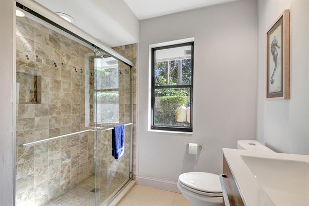 Bathroom, Glass Shower, Interior, Stone Walls