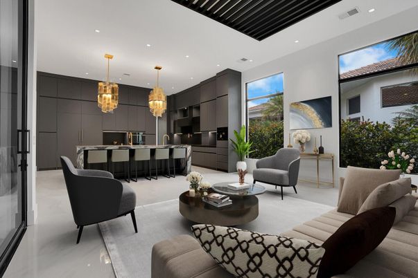 Chandelier, Interior, Kitchen, Living room, Recessed Lighting, Stainless Steel Appliances