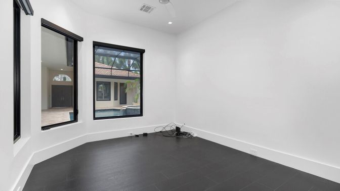 Empty room, Interior, Recessed Lighting, Wood Texture Flooring