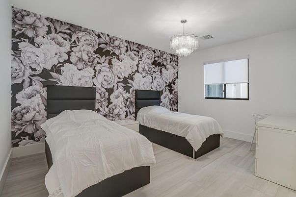 Bedroom, Chandelier, Interior, Wood Texture Flooring