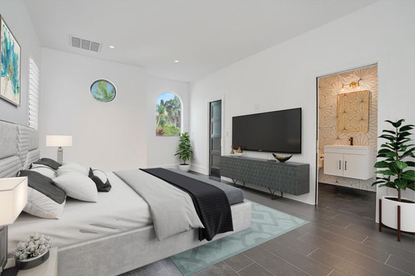 Bedroom, Interior, Recessed Lighting, Wood Texture Flooring