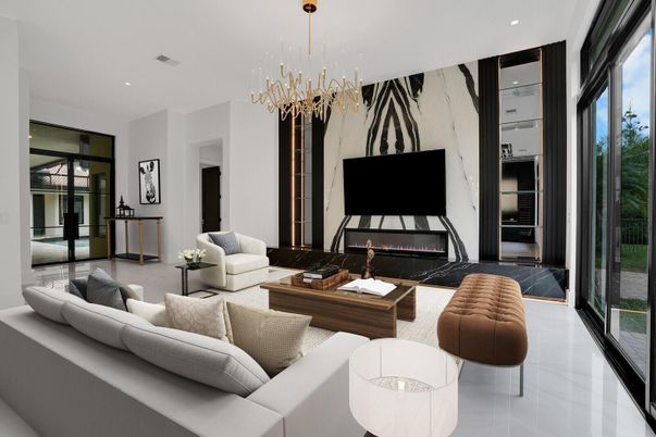 Fireplace, Interior, Living room, Pendant Lights, Recessed Lighting