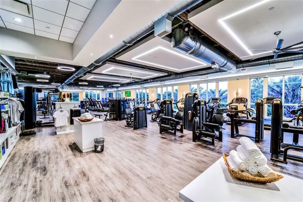 Fitness Equipment, Gym, Interior, Recessed Lighting, Wood Texture Flooring