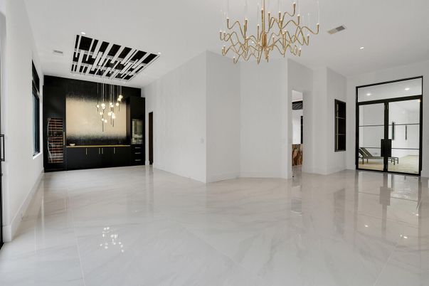 Empty room, Interior, Marble, Pendant Lights, Recessed Lighting