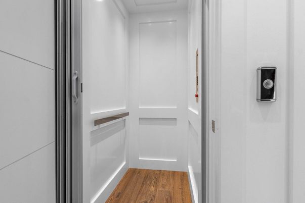 Elevator, Interior, Recessed Lighting, Wood Texture Flooring
