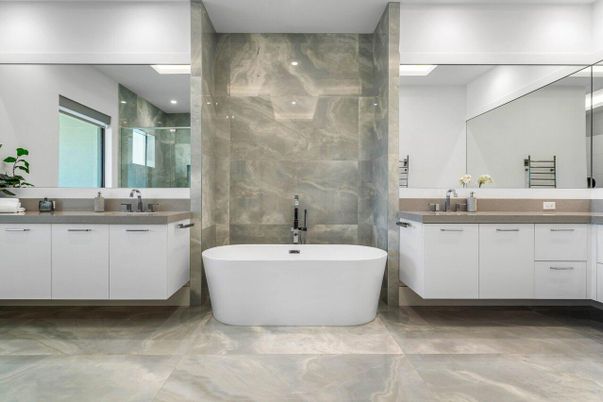 Bathroom, Dual Sink Vanities, Free Standing Baths, Interior, Recessed Lighting