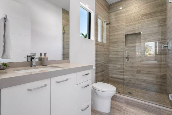 Bathroom, Glass Shower, Interior, Recessed Lighting