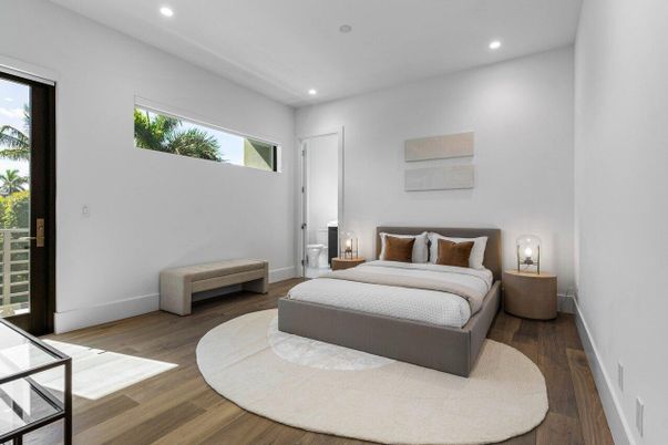 Bedroom, Interior, Recessed Lighting, Wood Texture Flooring