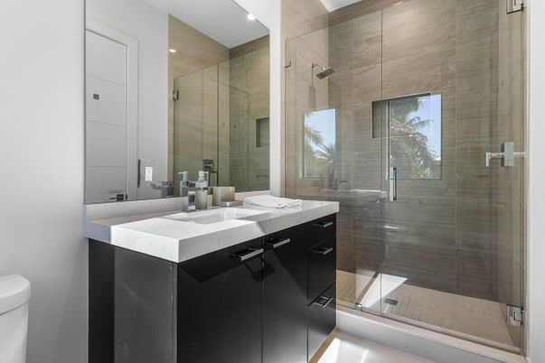 Bathroom, Glass Shower, Interior, Recessed Lighting