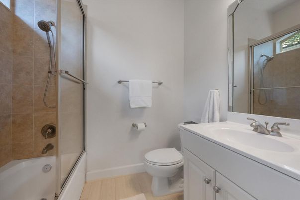 Bathroom, Glass Shower, Interior, Wood Texture Flooring
