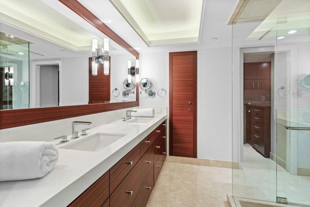 Bathroom, Dual Sink Vanities, Glass Shower, Interior, Recessed Lighting