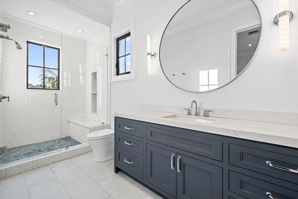 Bathroom, Dual Sink Vanities, Glass Shower, Interior, Recessed Lighting