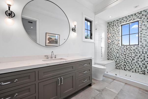 Bathroom, Dual Sink Vanities, Glass Shower, Interior, Recessed Lighting