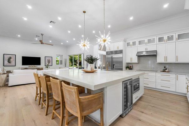 Interior, Kitchen, Living room, Pendant Lights, Recessed Lighting, Stainless Steel Appliances, Wood Texture Flooring