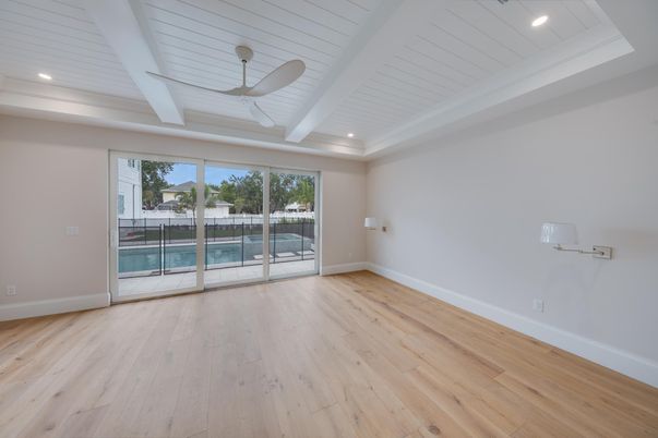 Empty room, Interior, Recessed Lighting, Wood Texture Flooring