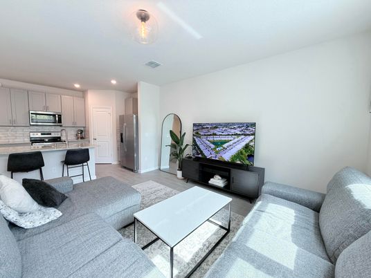 Interior, Kitchen, Living room, Recessed Lighting, Stainless Steel Appliances, Wood Texture Flooring