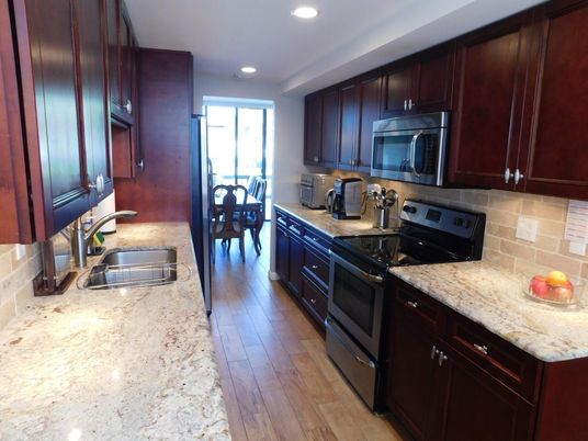 Dining room, Interior, Kitchen, Recessed Lighting, Stainless Steel Appliances, Wood Texture Flooring