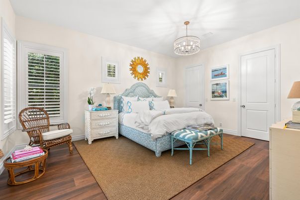 Bedroom, Chandelier, Interior, Wood Texture Flooring