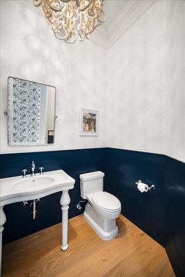 Bathroom, Chandelier, Interior, Wood Texture Flooring