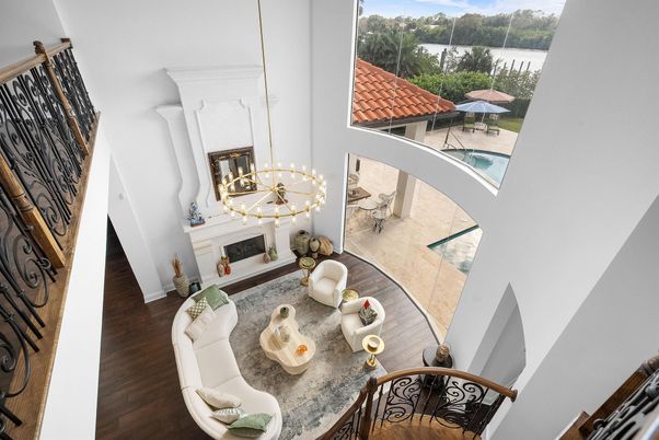 Fireplace, Interior, Living room, Pendant Lights, Wood Texture Flooring