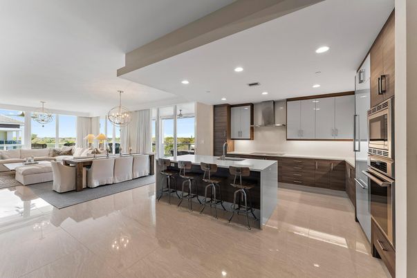 Chandelier, Interior, Kitchen, Living room, Recessed Lighting, Stainless Steel Appliances