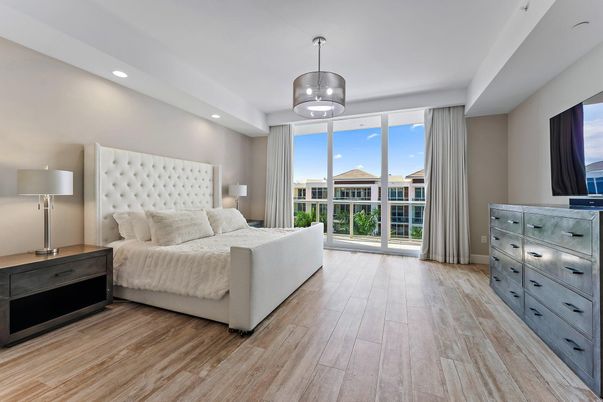 Bedroom, Interior, Pendant Lights, Recessed Lighting, Wood Texture Flooring