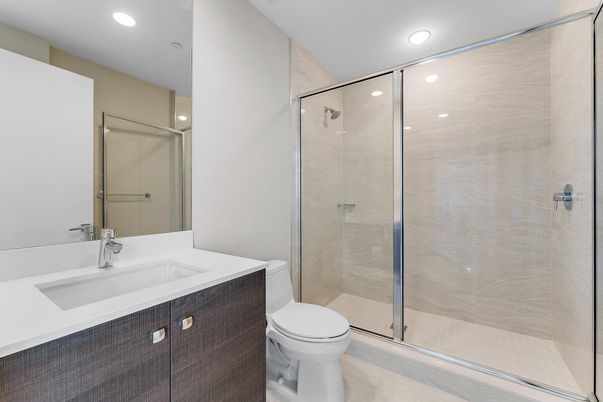 Bathroom, Glass Shower, Interior, Recessed Lighting