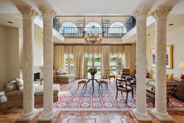 Chandelier, Fireplace, Interior