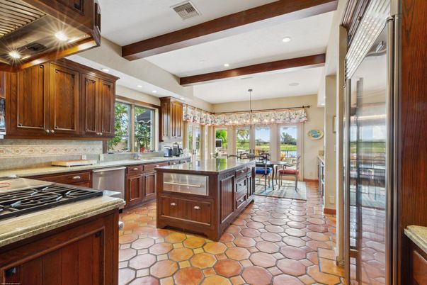 Dining room, Interior, Kitchen, Pendant Lights, Recessed Lighting, Stainless Steel Appliances, Wooden Beams