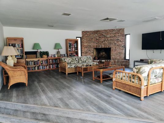 Interior, Living room, Stone Walls, Wood Texture Flooring