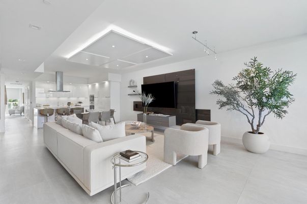Dining room, Interior, Kitchen, Living room, Recessed Lighting