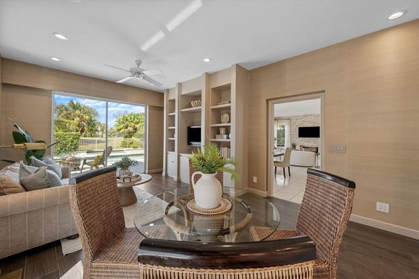 Dining room, Interior, Living room, Recessed Lighting, Wood Texture Flooring
