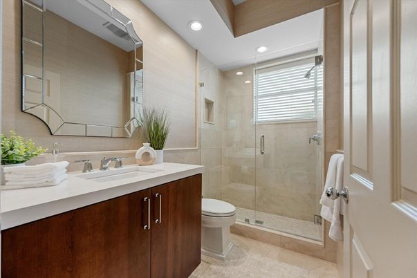 Bathroom, Glass Shower, Interior, Recessed Lighting
