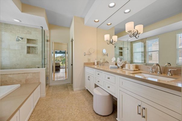 Bathroom, Dual Sink Vanities, Glass Shower, Interior, Recessed Lighting