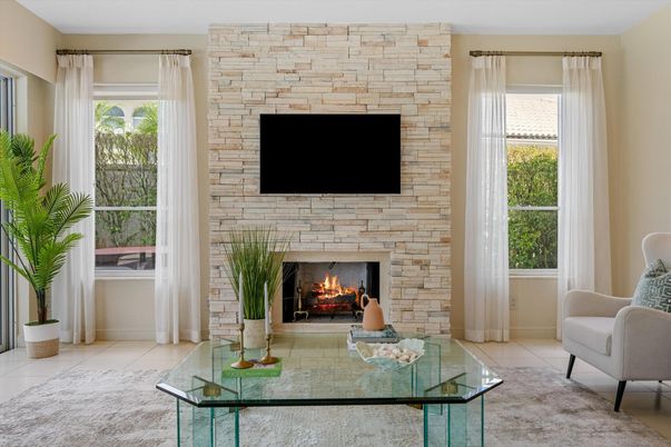 Fireplace, Interior, Living room, Stone Walls