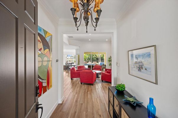 Chandelier, Interior, Living room, Recessed Lighting, Wood Texture Flooring