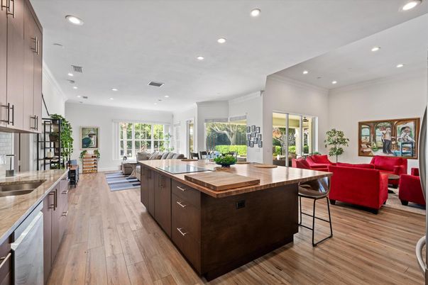 Interior, Kitchen, Living room, Recessed Lighting, Wood Texture Flooring